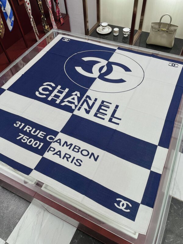 Chanel 31 Rue Cambon Pattern in Blue and White Square Scarf 140cm/55in