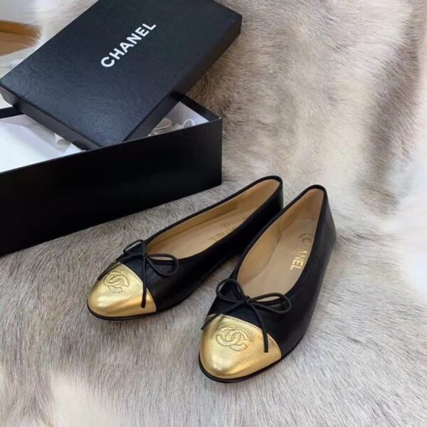 Chanel Ballerina Flats Black/Gold For Women, Women's Shoes G02819