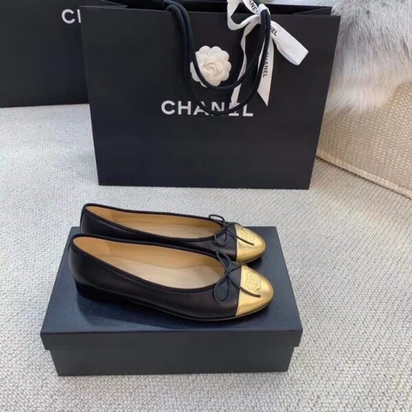 Chanel Ballerina Flats Black/Gold For Women, Women's Shoes G02819