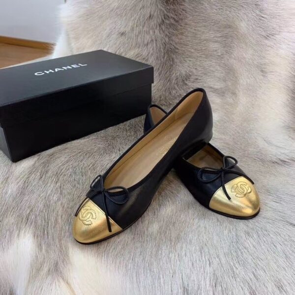 Chanel Ballerina Flats Black/Gold For Women, Women's Shoes G02819