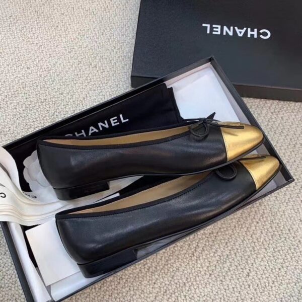 Chanel Ballerina Flats Black/Gold For Women, Women's Shoes G02819