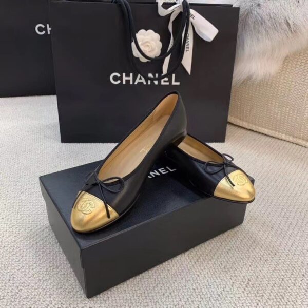 Chanel Ballerina Flats Black/Gold For Women, Women's Shoes G02819