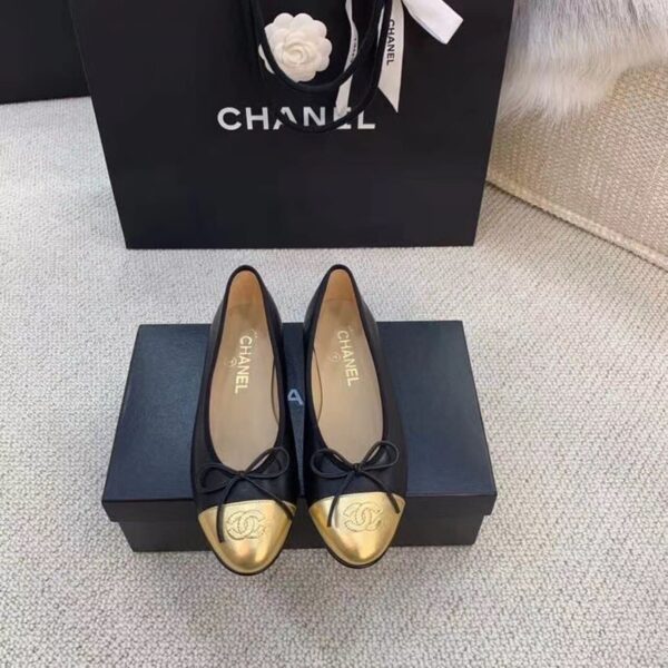 Chanel Ballerina Flats Black/Gold For Women, Women's Shoes G02819