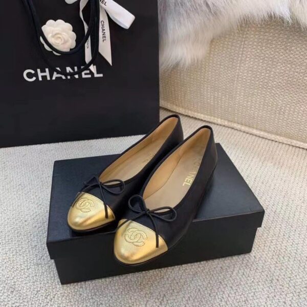 Chanel Ballerina Flats Black/Gold For Women, Women's Shoes G02819