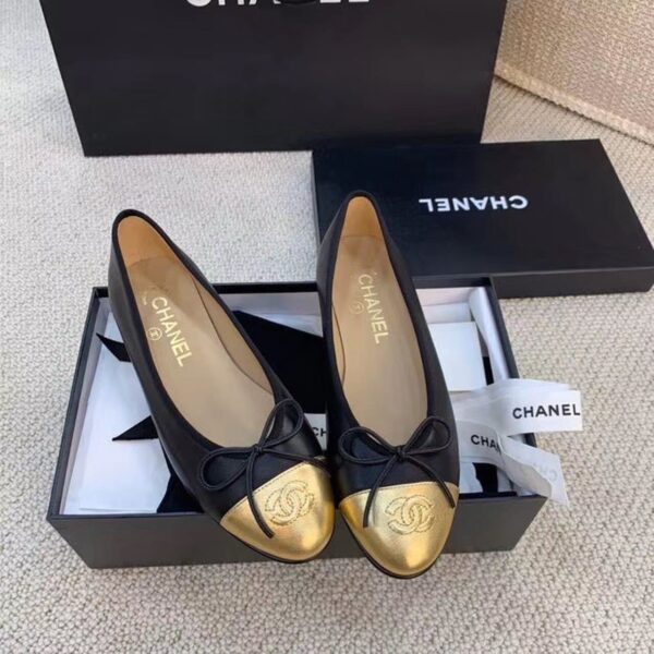 Chanel Ballerina Flats Black/Gold For Women, Women's Shoes G02819