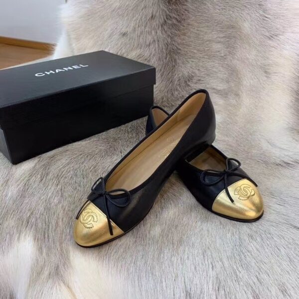 Chanel Ballerina Flats Black/Gold For Women, Women's Shoes G02819