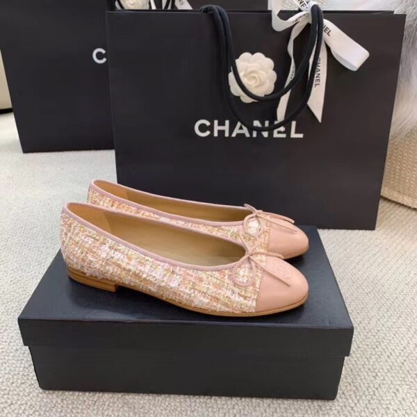 Chanel Ballerina Flats Tweed and Grosgrain Light Pink For Women, Women's Shoes G02819