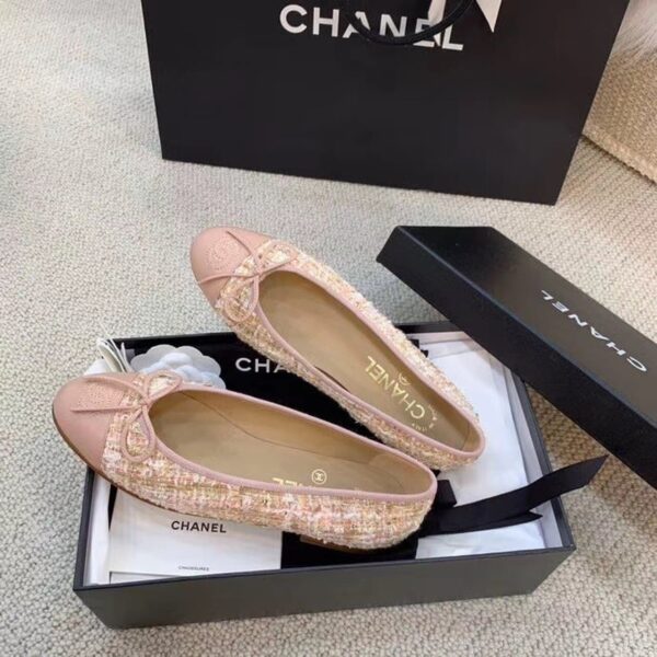 Chanel Ballerina Flats Tweed and Grosgrain Light Pink For Women, Women's Shoes G02819