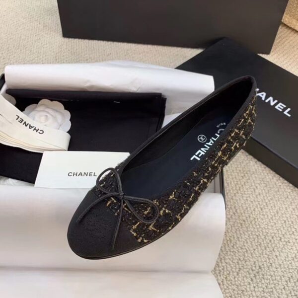 Chanel Ballerina Flats Tweed Black/Gold For Women, Women's Shoes G02819 K4311