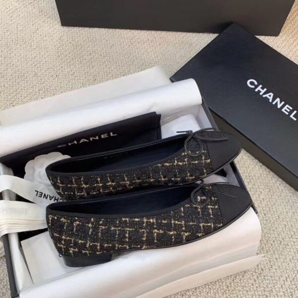 Chanel Ballerina Flats Tweed Black/Gold For Women, Women's Shoes G02819 K4311
