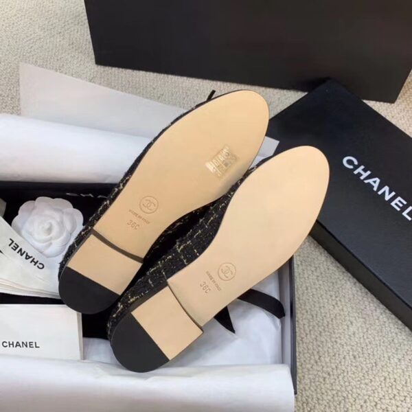 Chanel Ballerina Flats Tweed Black/Gold For Women, Women's Shoes G02819 K4311