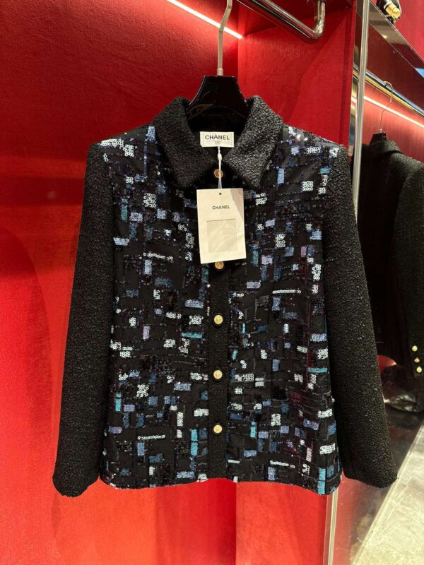 Chanel Beaded Patchwork Mid-Length Jacket Black For Women