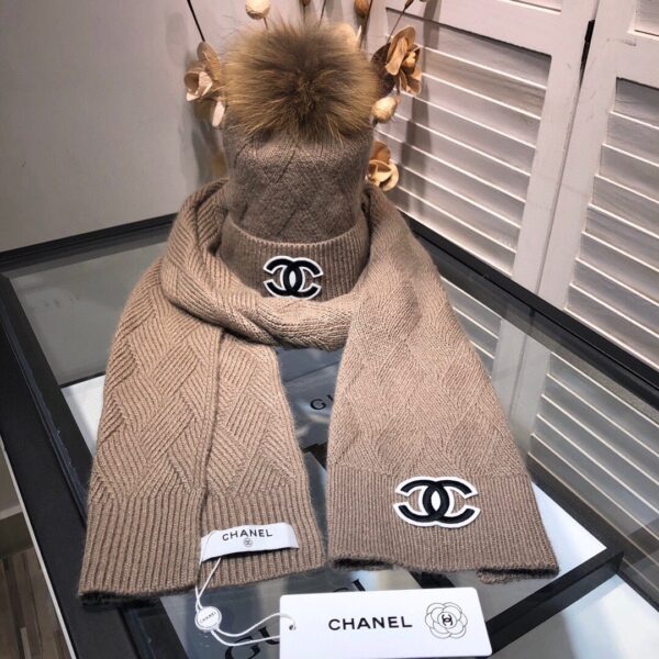 Chanel Beanie & Scarf Set In Brown