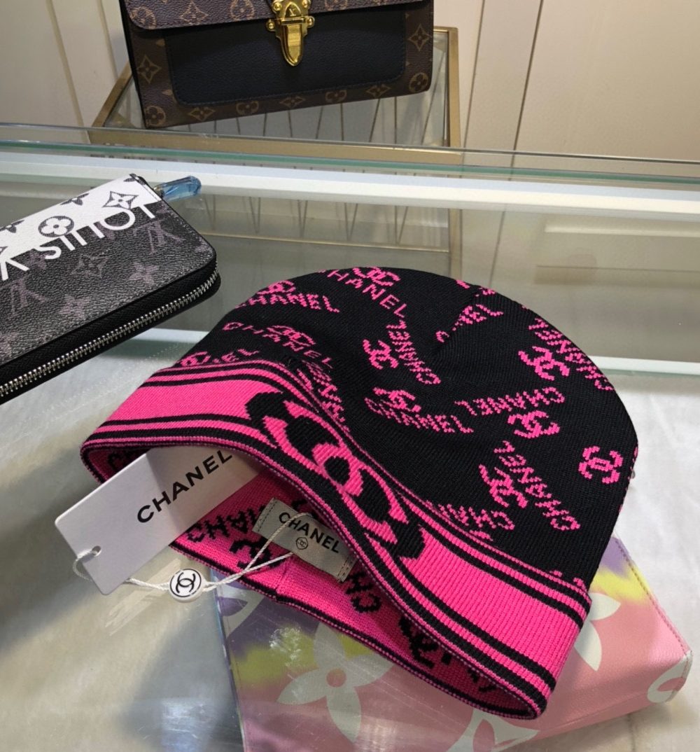 Chanel Beanie In Black & Pink