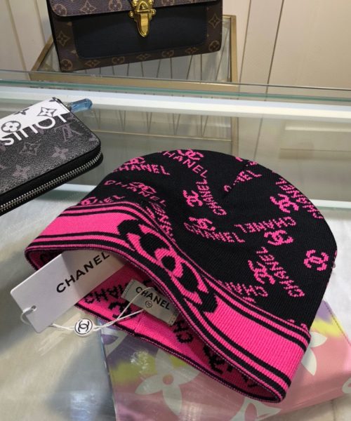 Chanel Beanie In Black & Pink