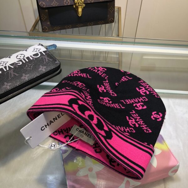Chanel Beanie In Black & Pink