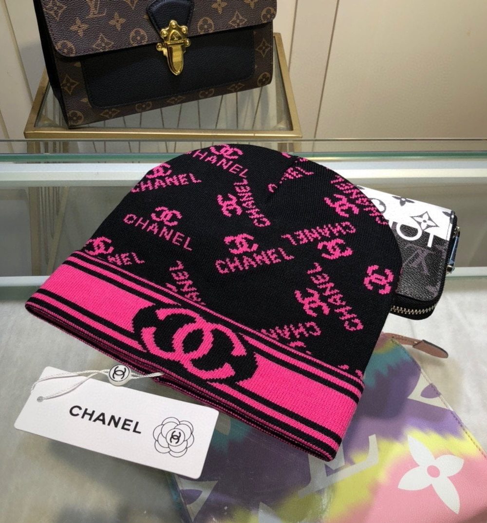 Chanel Beanie In Black & Pink
