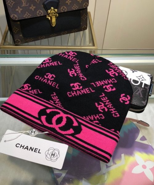 Chanel Beanie In Black & Pink