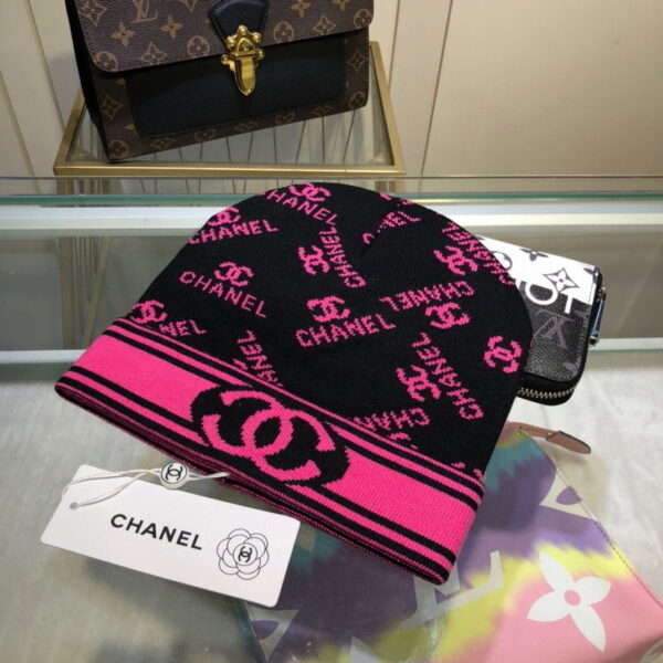 Chanel Beanie In Black & Pink
