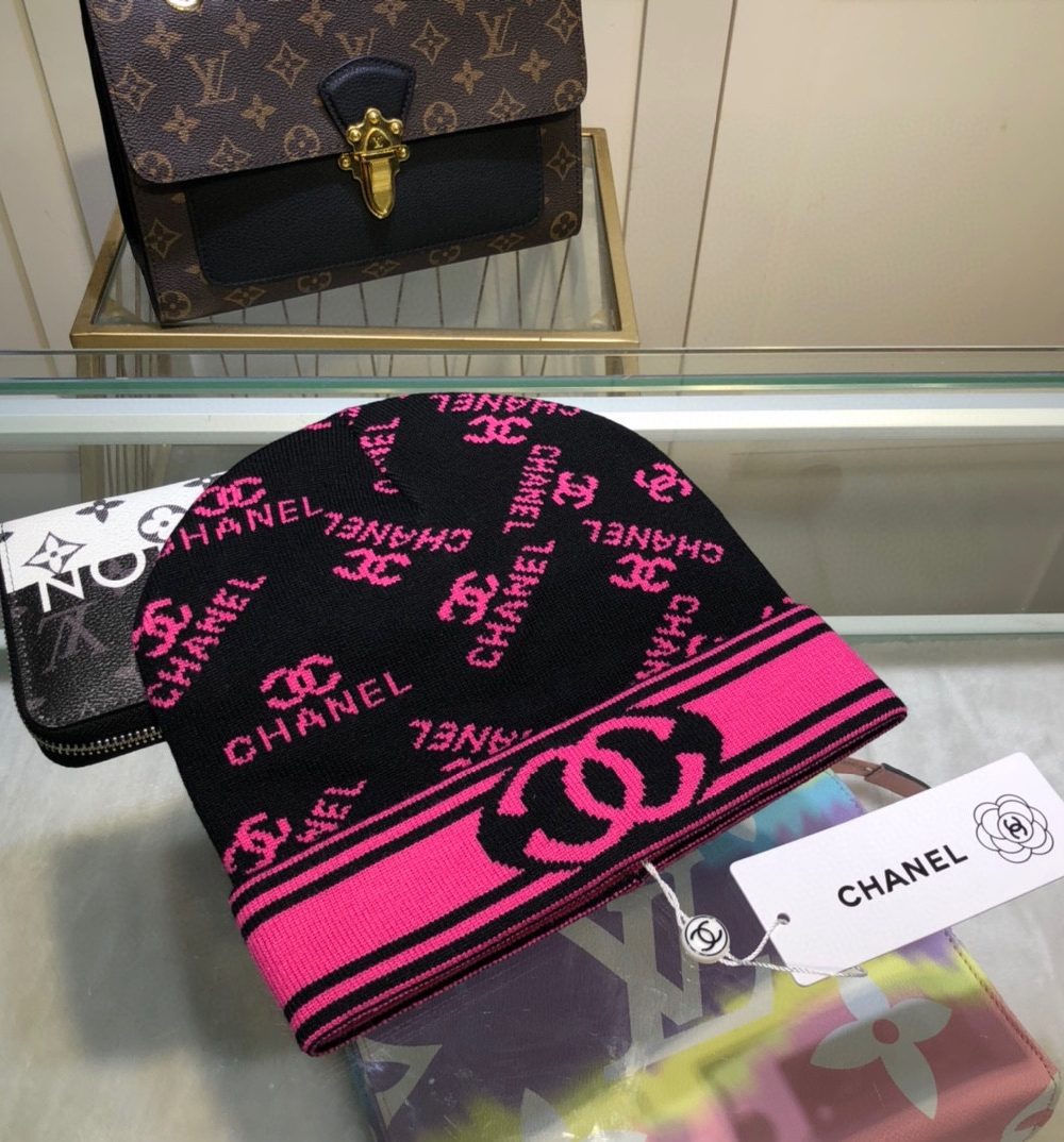 Chanel Beanie In Black & Pink