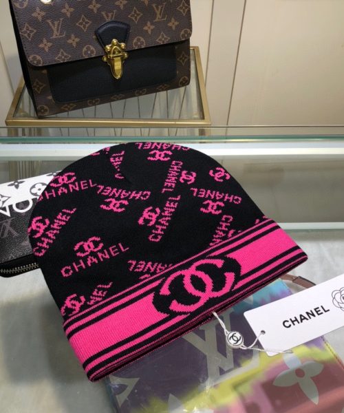 Chanel Beanie In Black & Pink