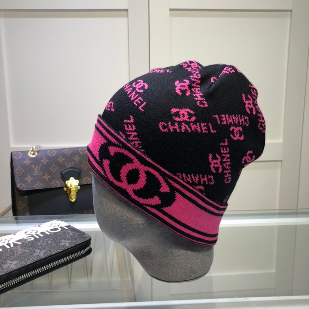 Chanel Beanie In Black & Pink