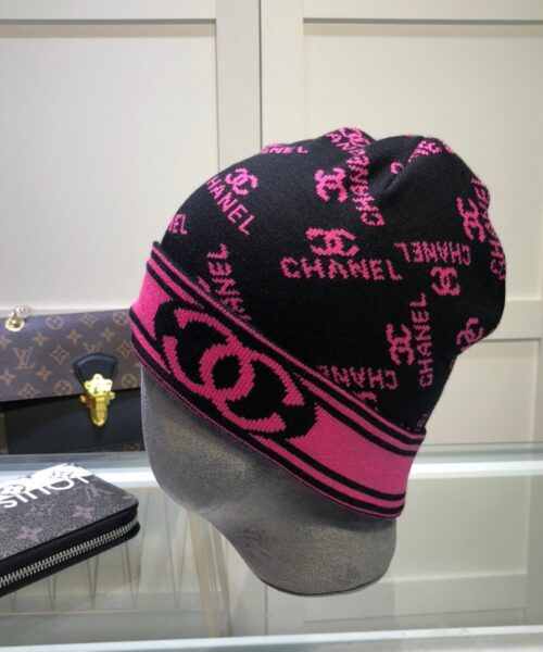 Chanel Beanie In Black & Pink