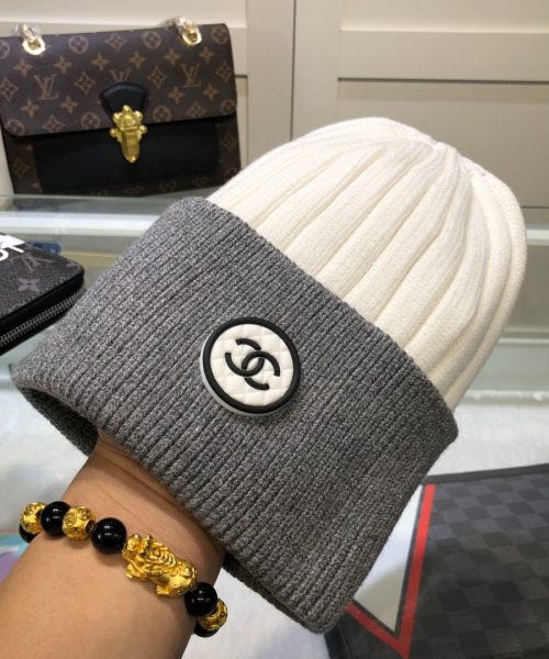 Chanel Beanie In Grey & White