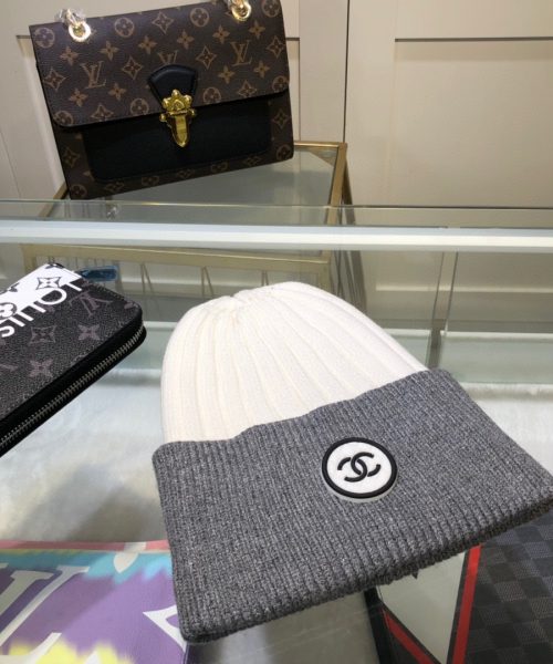 Chanel Beanie In Grey & White