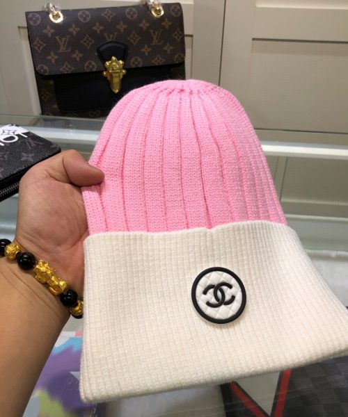 Chanel Beanie In Pink & White