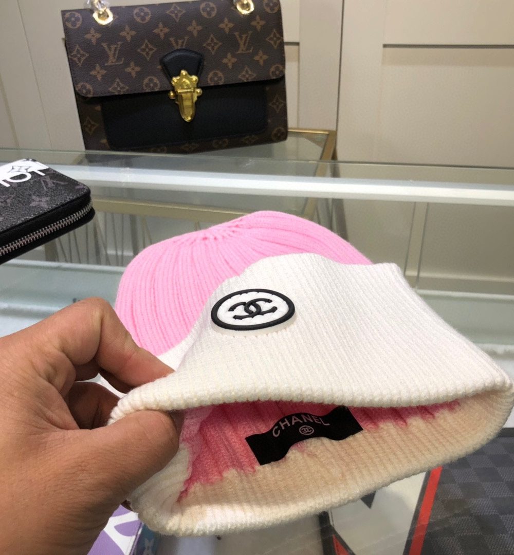 Chanel Beanie In Pink & White