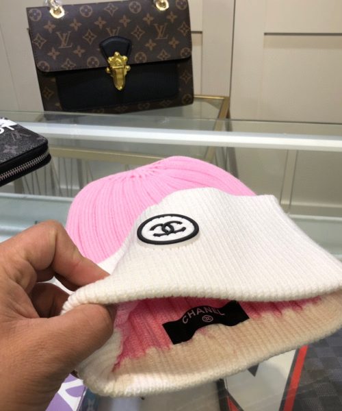 Chanel Beanie In Pink & White