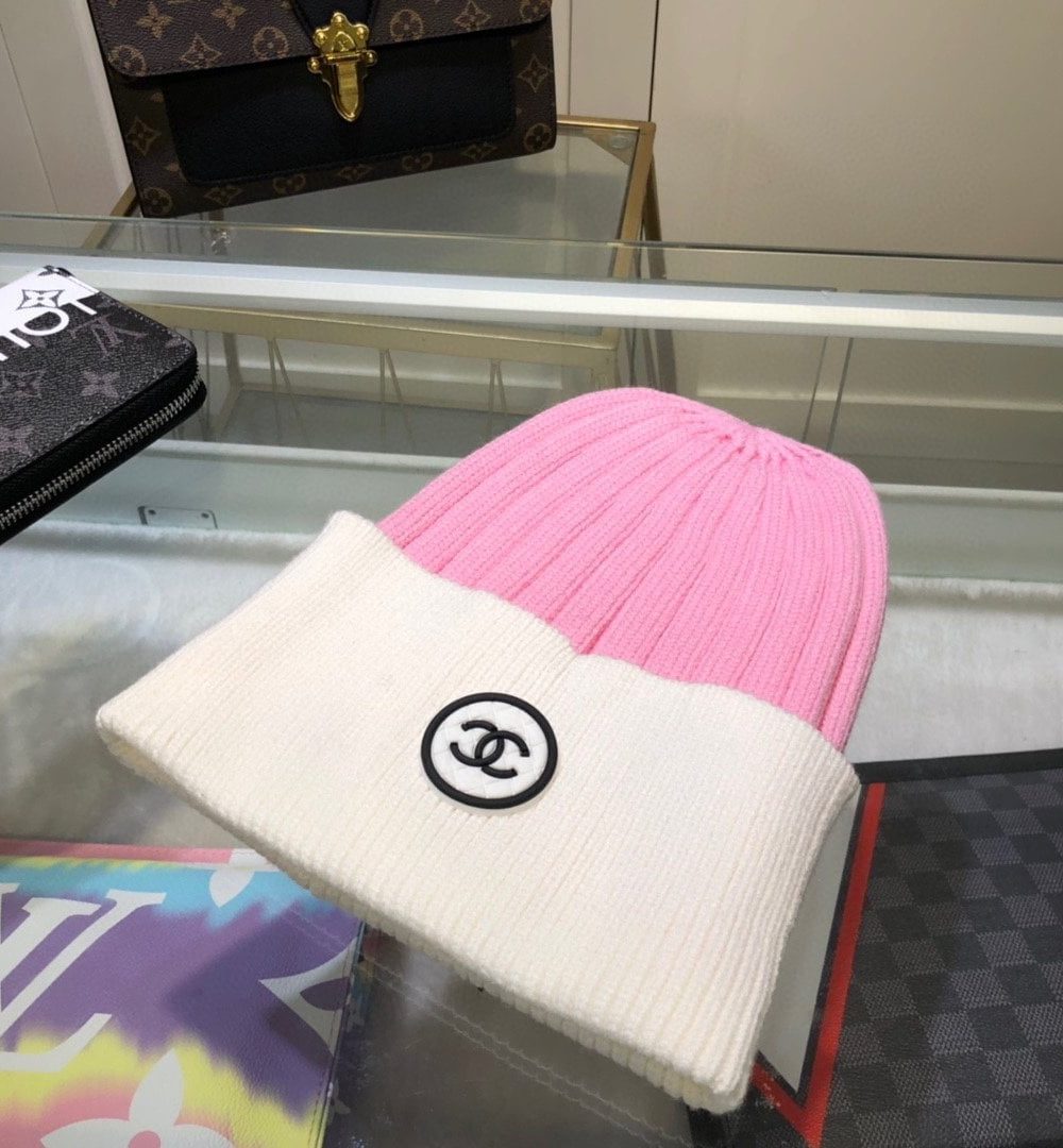 Chanel Beanie In Pink & White
