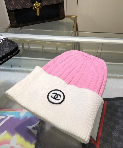 Chanel Beanie In Pink & White