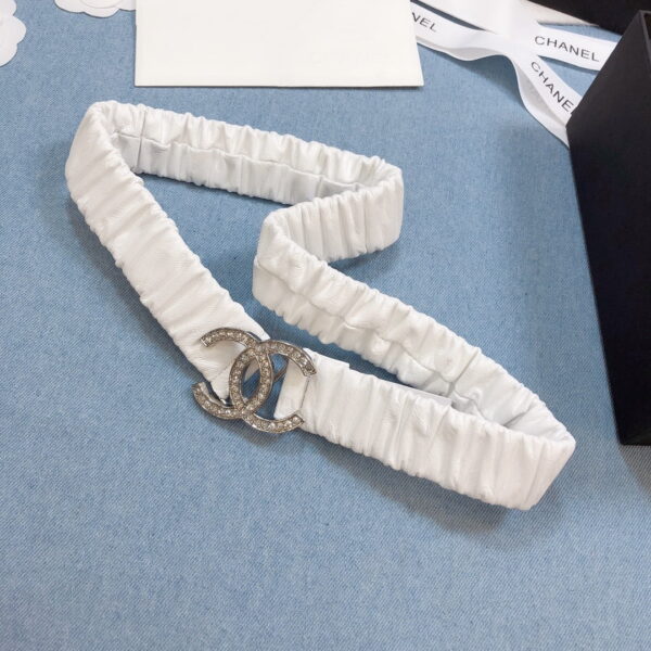 1:1 Replica Chanel Belt Double C Buckle White Silver-Toned Hardware and Strass Women Belt