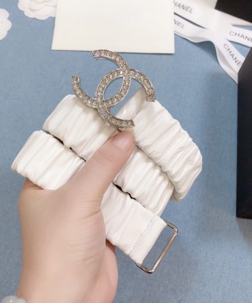 1:1 Replica Chanel Belt Double C Buckle White Silver-Toned Hardware and Strass Women Belt