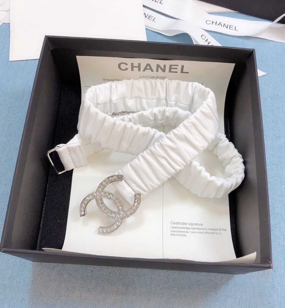 1:1 Replica Chanel Belt Double C Buckle White Silver-Toned Hardware and Strass Women Belt