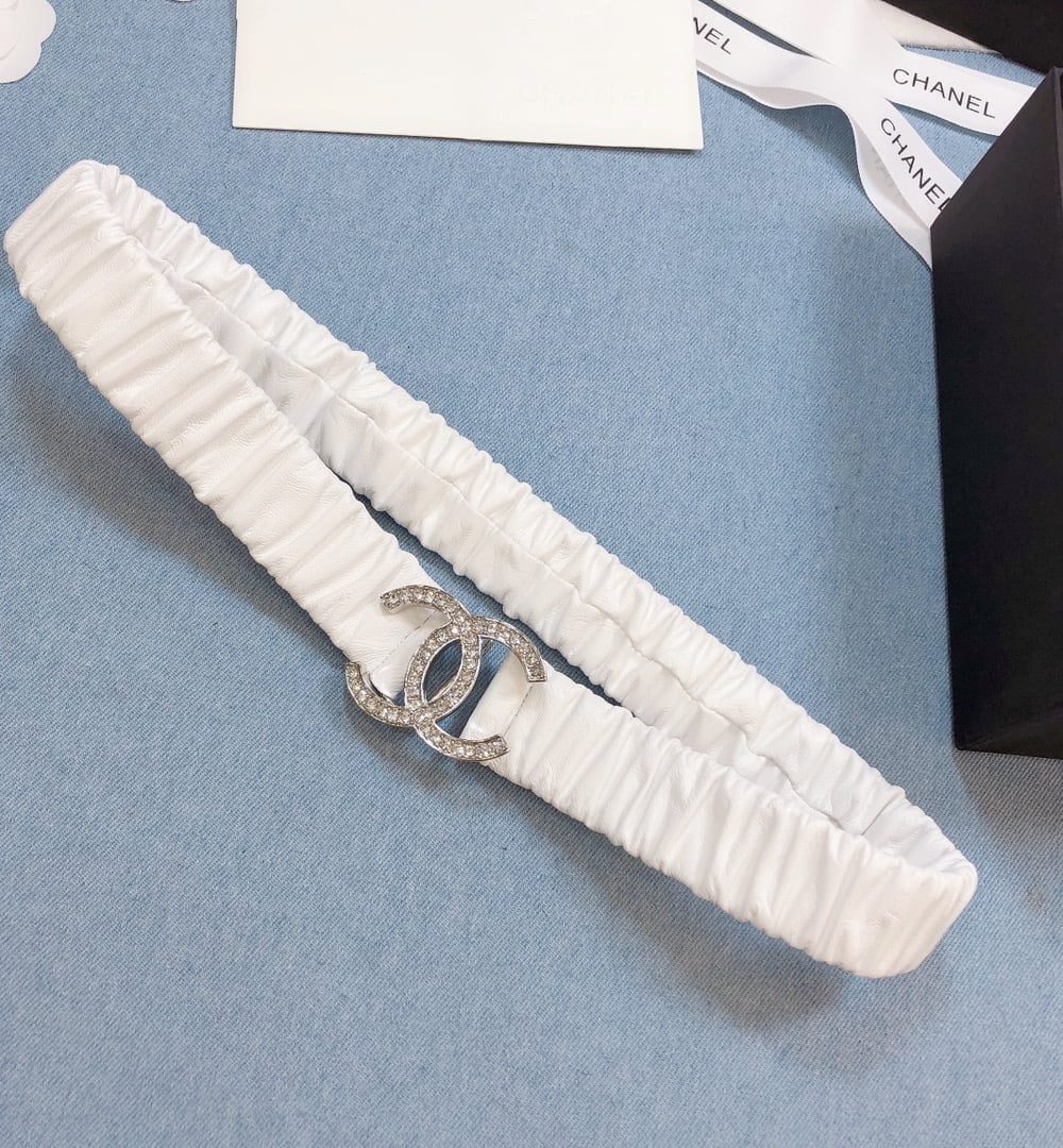 1:1 Replica Chanel Belt Double C Buckle White Silver-Toned Hardware and Strass Women Belt