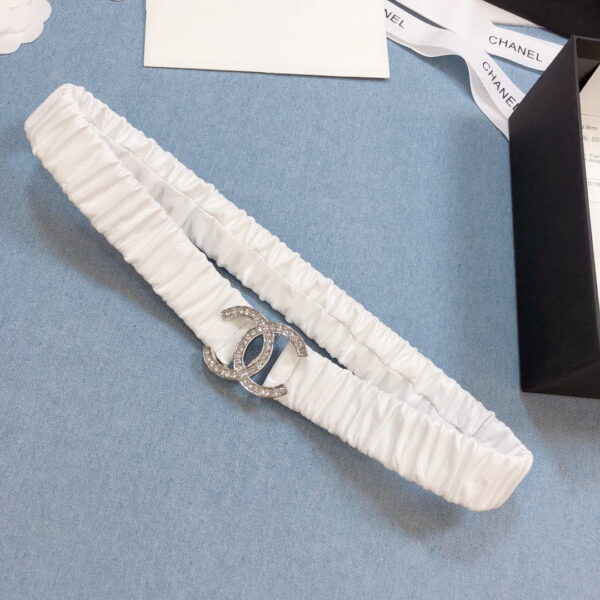 1:1 Replica Chanel Belt Double C Buckle White Silver-Toned Hardware and Strass Women Belt