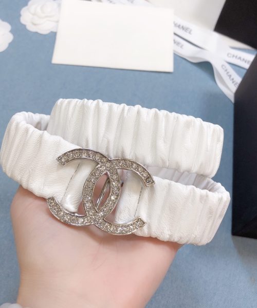 1:1 Replica Chanel Belt Double C Buckle White Silver-Toned Hardware and Strass Women Belt