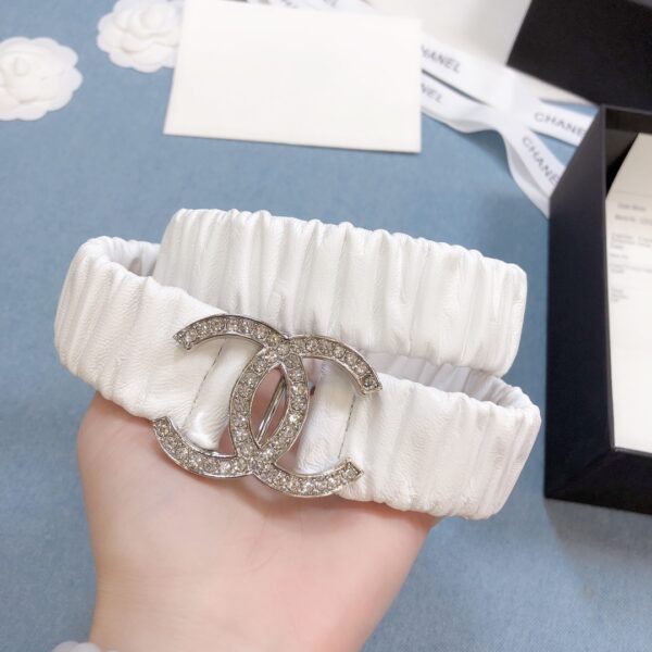 1:1 Replica Chanel Belt Double C Buckle White Silver-Toned Hardware and Strass Women Belt