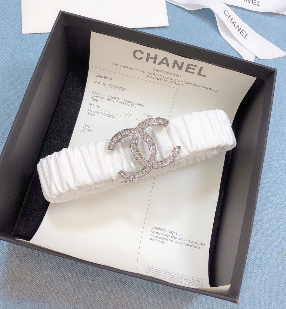 1:1 Replica Chanel Belt Double C Buckle White Silver-Toned Hardware and Strass Women Belt