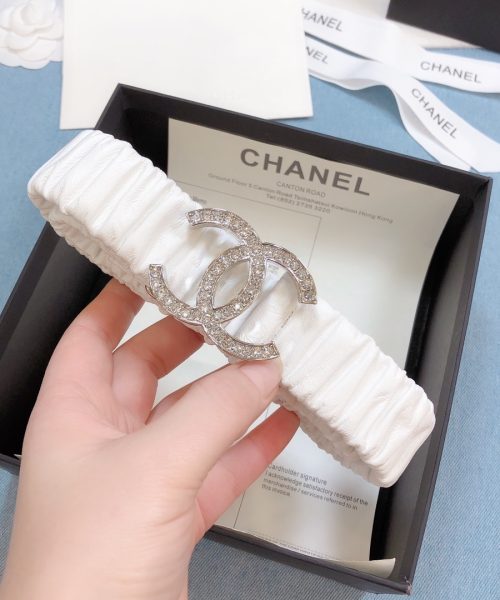 1:1 Replica Chanel Belt Double C Buckle White Silver-Toned Hardware and Strass Women Belt