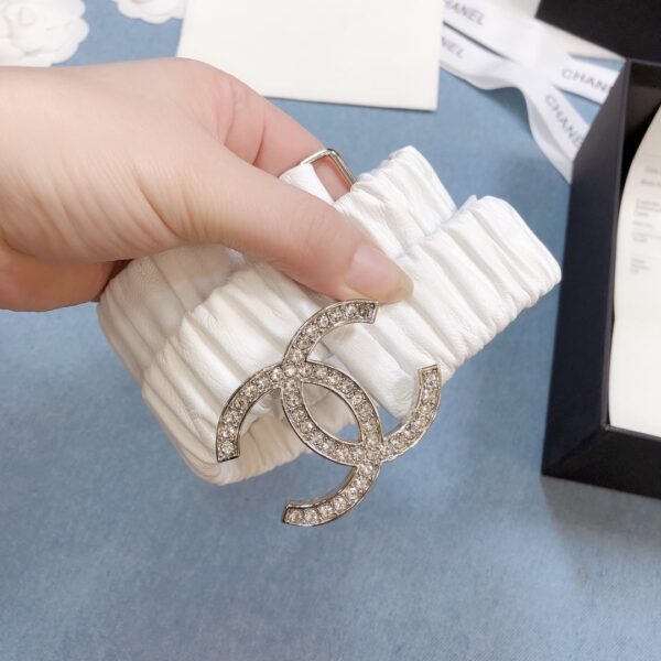 1:1 Replica Chanel Belt Double C Buckle White Silver-Toned Hardware and Strass Women Belt