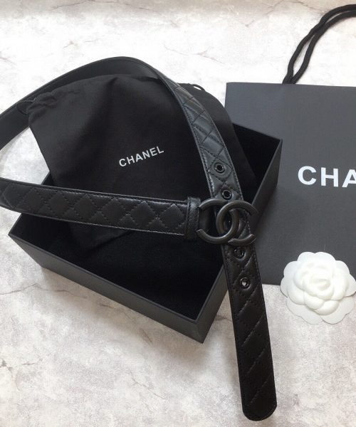 1:1 Replica Chanel Belt Quilted With Double C Buckle Black With Black Hardware Women Belt