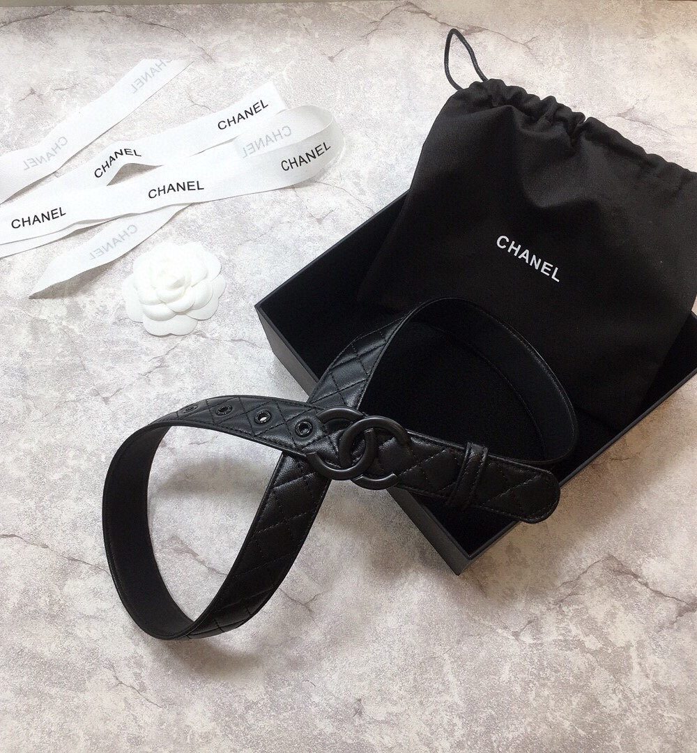 1:1 Replica Chanel Belt Quilted With Double C Buckle Black With Black Hardware Women Belt