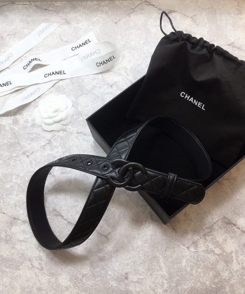 1:1 Replica Chanel Belt Quilted With Double C Buckle Black With Black Hardware Women Belt
