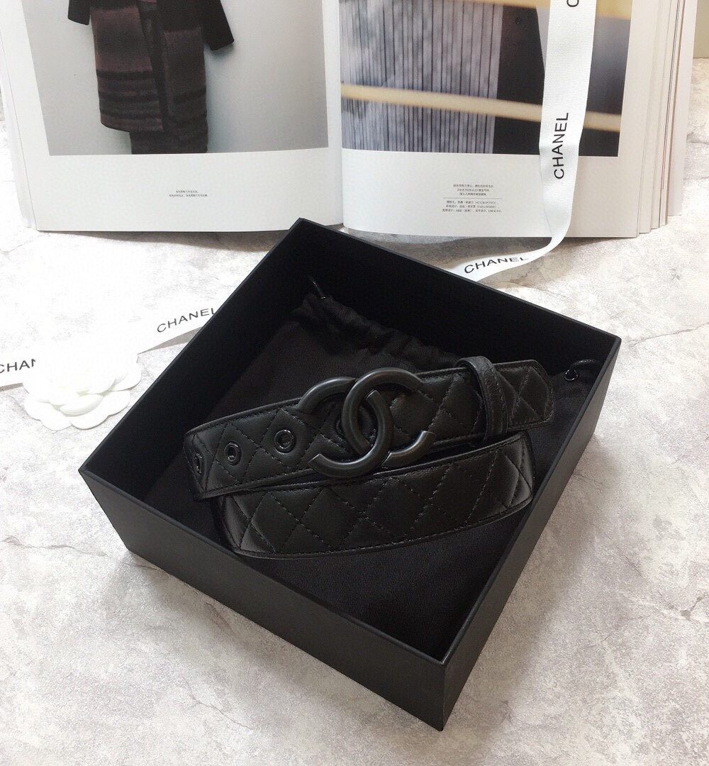 1:1 Replica Chanel Belt Quilted With Double C Buckle Black With Black Hardware Women Belt