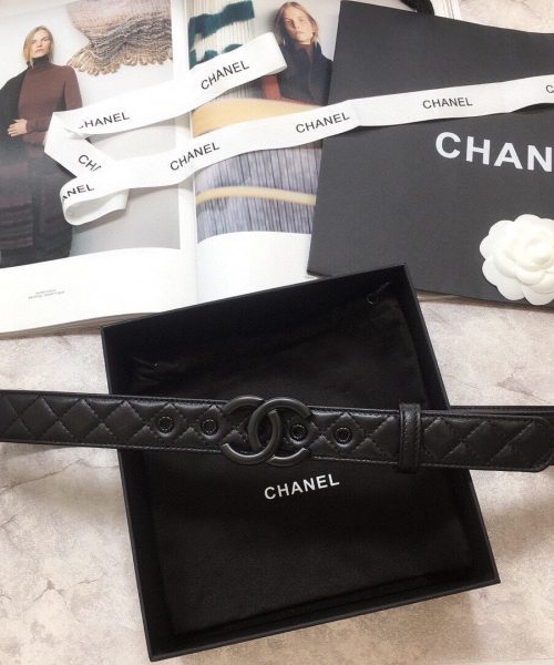 1:1 Replica Chanel Belt Quilted With Double C Buckle Black With Black Hardware Women Belt