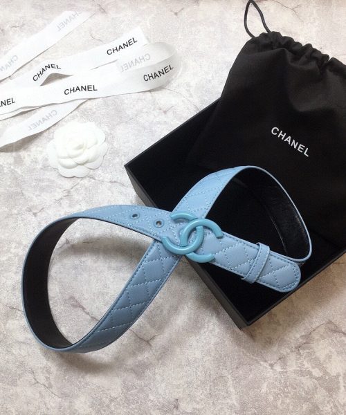1:1 Replica Chanel Belt Quilted With Double C Buckle Light Blue With Light Blue Hardware Women Belt